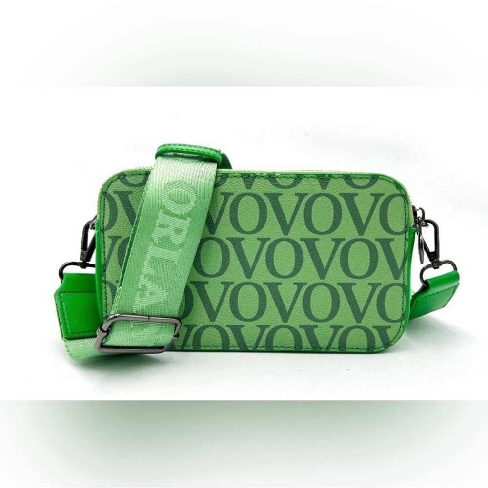 Valentino Orlandi Green Monogram Crossbody Bag with Logo Print NWT